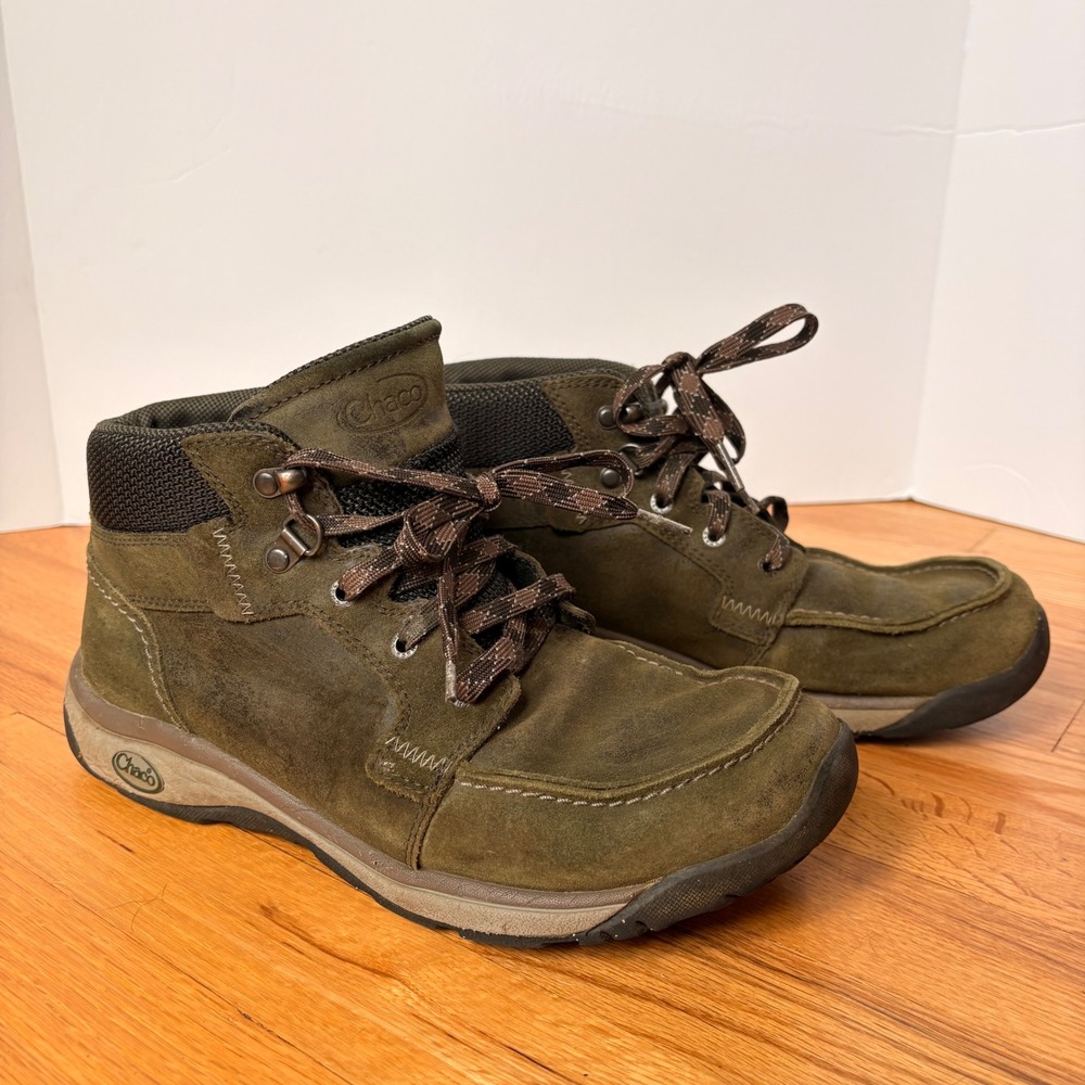 Chaco Mens Olive Green Suede Hiking Boots J105301 Mid Top Moc Toe Size 9